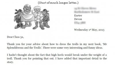 The beginning of a reply to letters from a junior school class