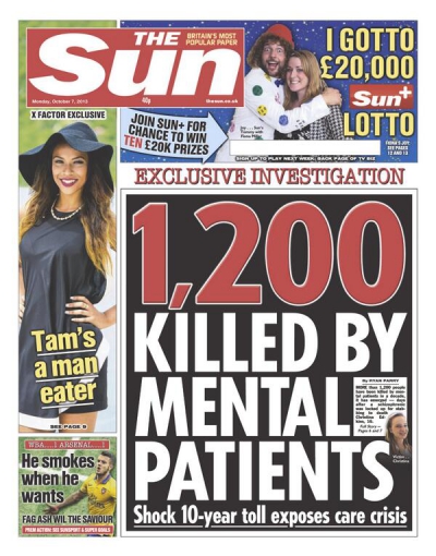 Front page of <i>The Sun</i>, Monday 7th October, 2013