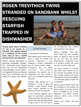 Rosen Trevithick twins stranded on sandbank whilst rescuing starfish trapped in dishwasher